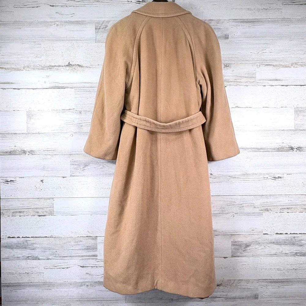 Vintage 70s Regency Cashmere Long Trench Coat 8 Camel Tan Tie Waist Old Money - Picture 2 of 12